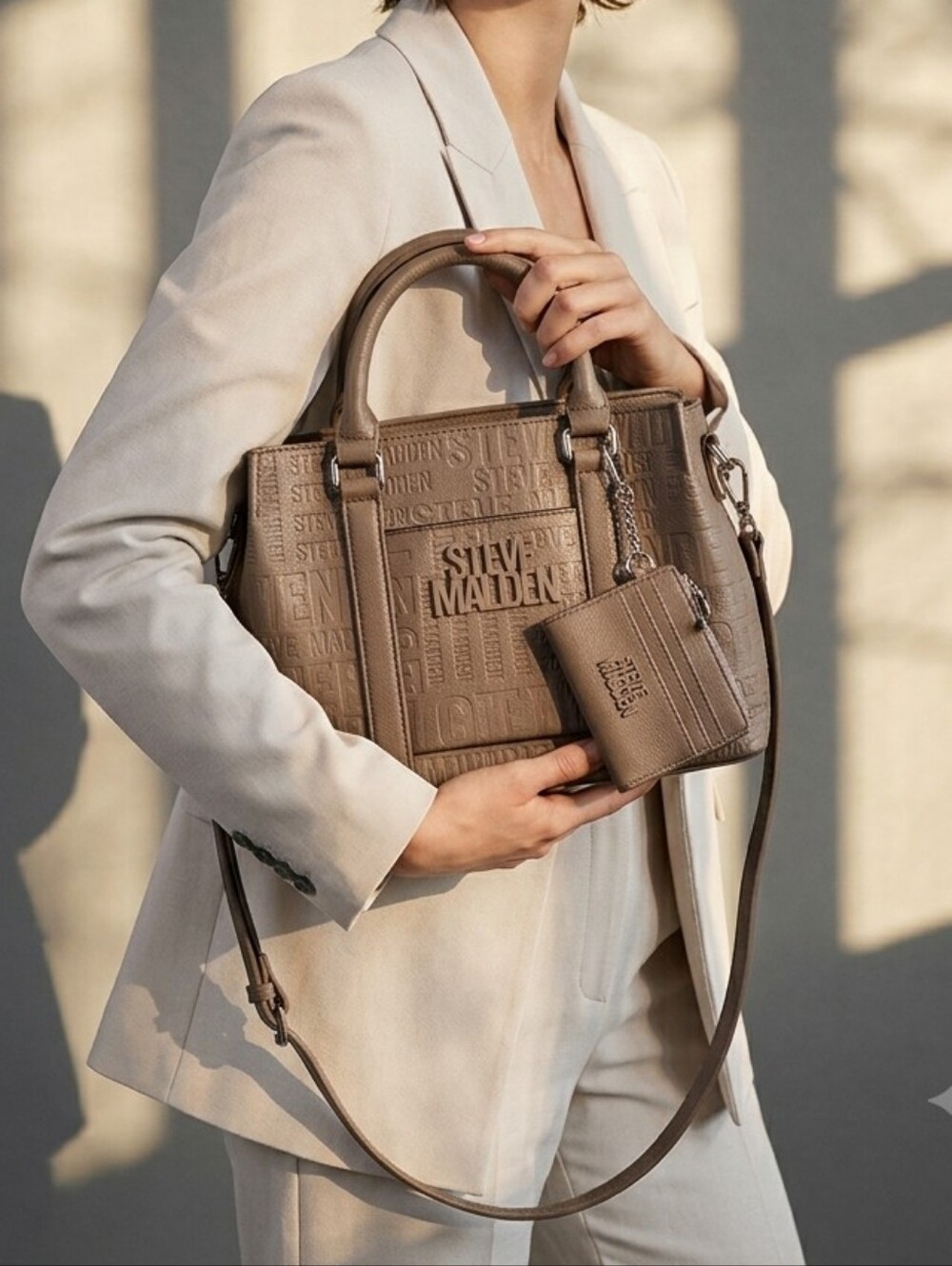 Steve Madden Blush Pink Embossed Logo Satchel Crossbody Bag Matching Wallet Set